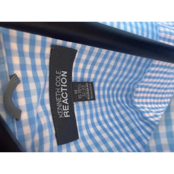 Kenneth Cole Reaction Men's Medium Dress Shirt - Light Blue Gingham Check - Picture 3 of 3